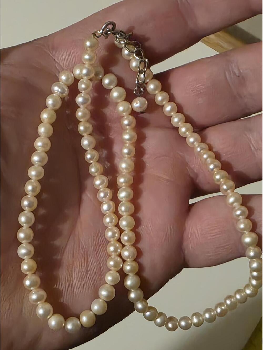 Vtg Genuine Light Pink Pearl Necklace with Sterling Silver Clasp